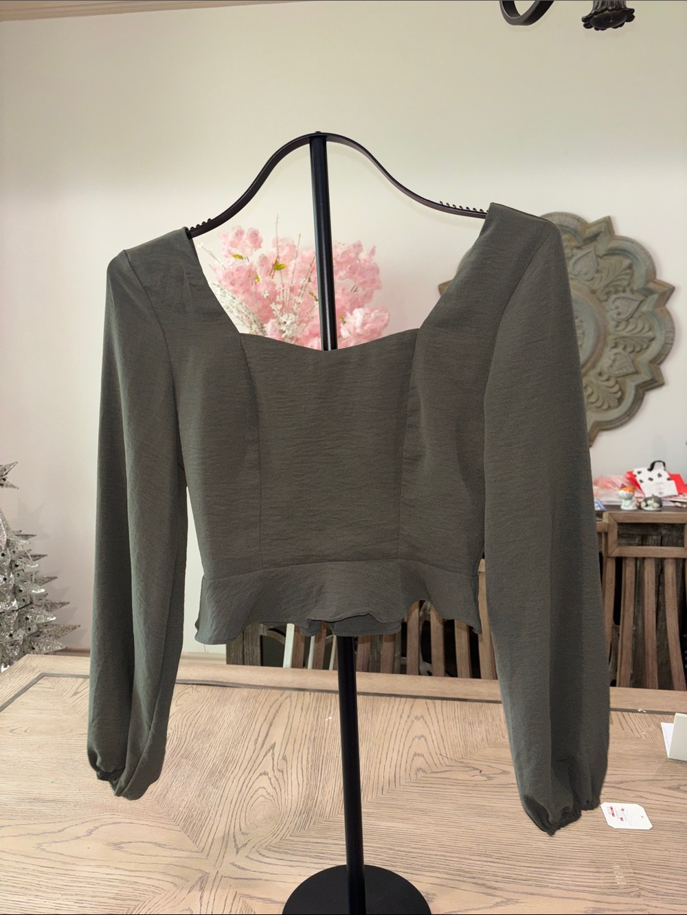 Altar'd State Olive Green Square Neck Peplum Blouse